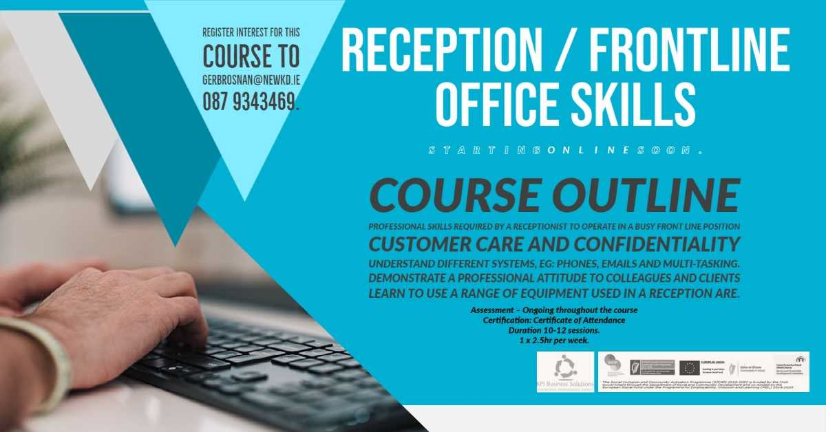 Reception/Frontline Office Skills online course North East West Kerry
